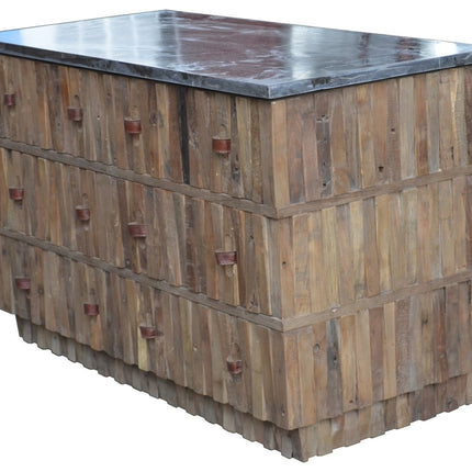 47" Brown Distressed Reclaimed Wood Carved Geometric Six Drawer Buffet Table HomeRoots