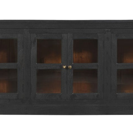 93" Charcoal Distressed Solid Wood Sideboard With Six Glass Doors HomeRoots