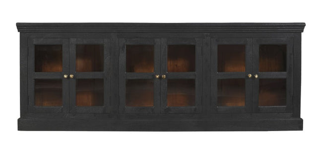 93" Charcoal Distressed Solid Wood Sideboard With Six Glass Doors HomeRoots