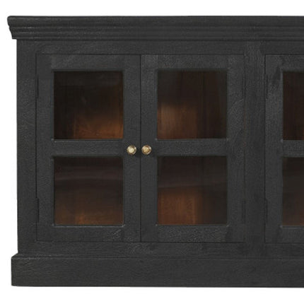 93" Charcoal Distressed Solid Wood Sideboard With Six Glass Doors HomeRoots