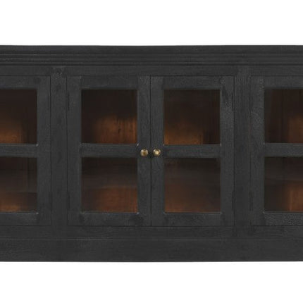 93" Charcoal Distressed Solid Wood Sideboard With Six Glass Doors HomeRoots