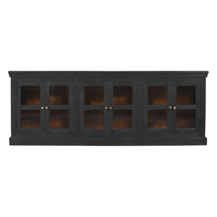 93" Charcoal Distressed Solid Wood Sideboard With Six Glass Doors HomeRoots