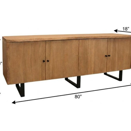 80" Natural Distressed Solid Wood Live Edge Credenza With Four Doors HomeRoots