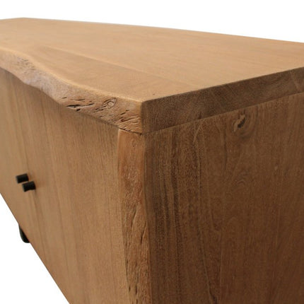 80" Natural Distressed Solid Wood Live Edge Credenza With Four Doors HomeRoots