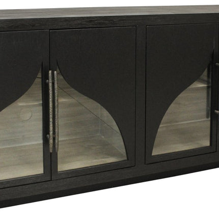 70" Dark Brown Distressed Solid Wood Sideboard With Four Doors HomeRoots