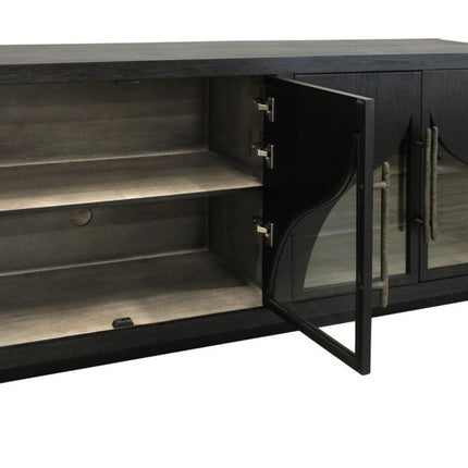 70" Dark Brown Distressed Solid Wood Sideboard With Four Doors HomeRoots