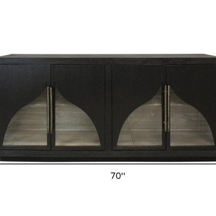 70" Dark Brown Distressed Solid Wood Sideboard With Four Doors HomeRoots