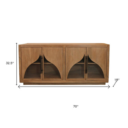 70" Natural Distressed Solid Wood Sideboard with Four Doors HomeRoots