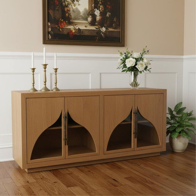 70" Natural Distressed Solid Wood Sideboard with Four Doors HomeRoots