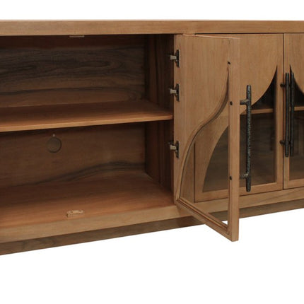70" Natural Distressed Solid Wood Sideboard with Four Doors HomeRoots