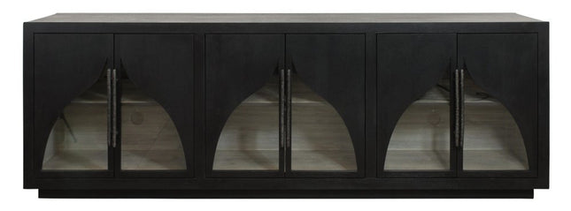 95" Dark Brown Distressed Solid Wood Sideboard with Six Doors HomeRoots