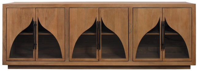 95" Natural Distressed Solid Wood Sideboard with Six Doors HomeRoots