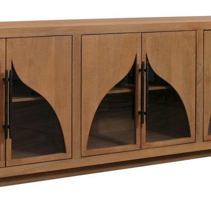 95" Natural Distressed Solid Wood Sideboard with Six Doors HomeRoots