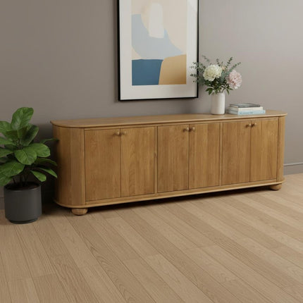 98" Natural Distressed Solid Wood Sideboard with Six Doors HomeRoots