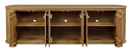 98" Natural Distressed Solid Wood Sideboard with Six Doors HomeRoots