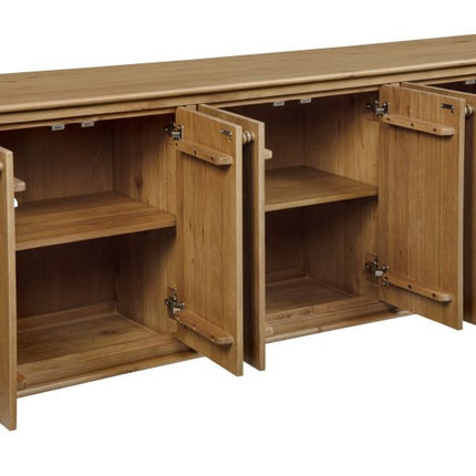 98" Natural Distressed Solid Wood Sideboard with Six Doors HomeRoots