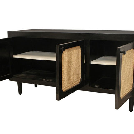 60" Black Distressed Solid Wood Sideboard with Three Doors HomeRoots