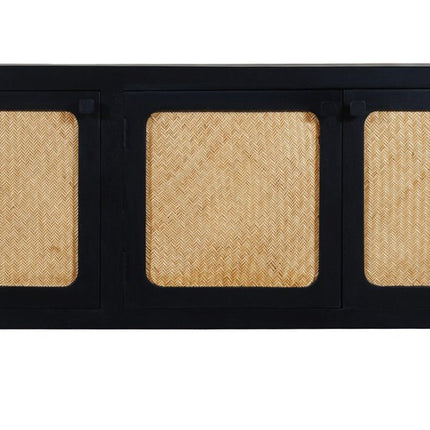 60" Black Distressed Solid Wood Sideboard with Three Doors HomeRoots