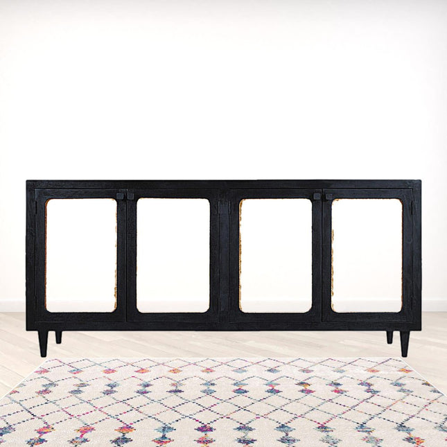 82" Black Distressed Solid Wood Sideboard with Four Doors HomeRoots