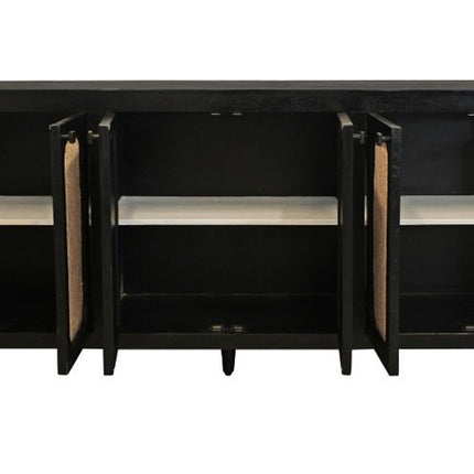 94" Black Distressed Solid Wood Sideboard with Six Doors HomeRoots