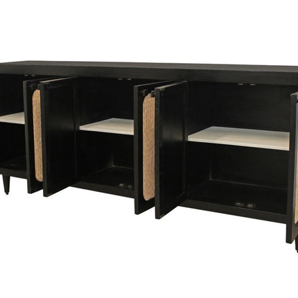 94" Black Distressed Solid Wood Sideboard with Six Doors HomeRoots