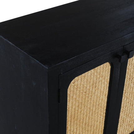 94" Black Distressed Solid Wood Sideboard with Six Doors HomeRoots