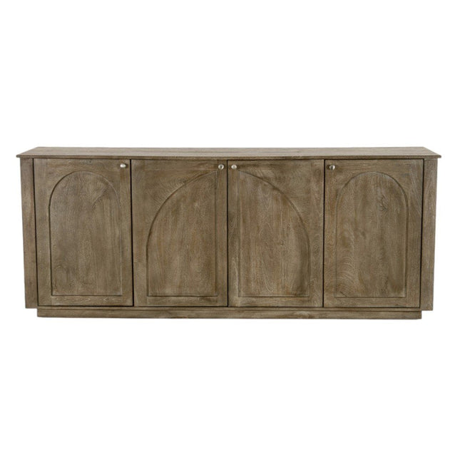 80" Brown Distressed Solid Wood Carved Geometric Sideboard With Four Doors HomeRoots