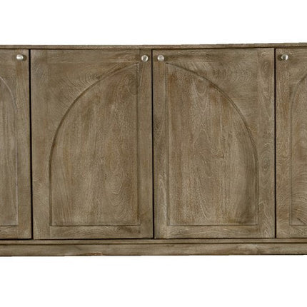 80" Brown Distressed Solid Wood Carved Geometric Sideboard With Four Doors HomeRoots