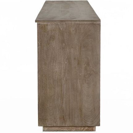 80" Brown Distressed Solid Wood Carved Geometric Sideboard With Four Doors HomeRoots
