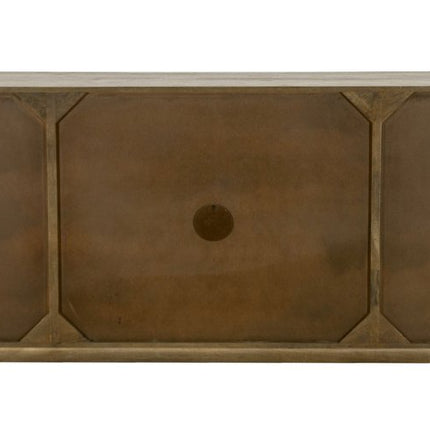 80" Brown Distressed Solid Wood Carved Geometric Sideboard With Four Doors HomeRoots