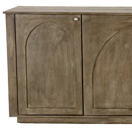 80" Brown Distressed Solid Wood Carved Geometric Sideboard With Four Doors HomeRoots