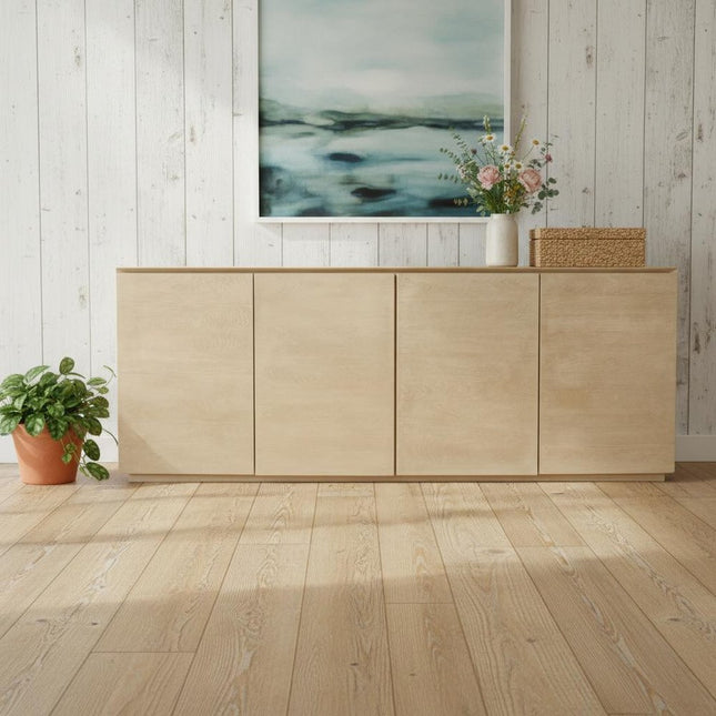 80" Natural Distressed Solid Wood Sideboard With Four Doors HomeRoots