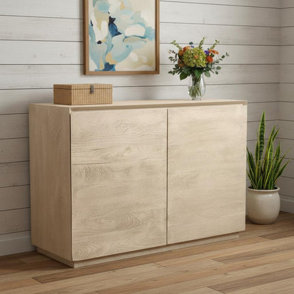 48" Natural Distressed Solid Wood Sideboard Soft Close with Two Doors HomeRoots