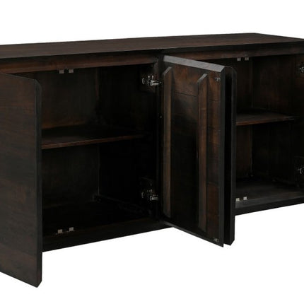 80" Dark Brown Distressed Solid Wood Sideboard With Four Doors HomeRoots