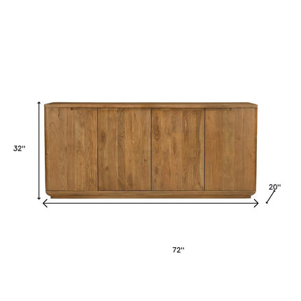 72" Tan Distressed Solid Wood Sideboard Soft Close with Four Doors HomeRoots