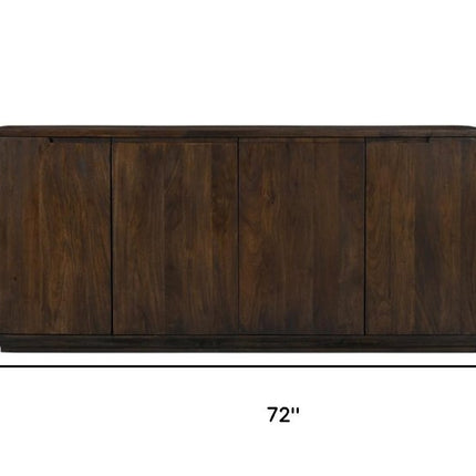 72" Dark Brown Distressed Solid Wood Sideboard With Four Doors HomeRoots
