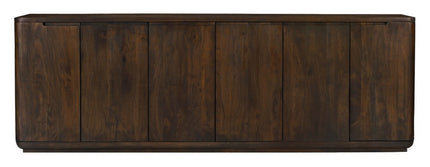 96" Dark Brown Distressed Solid Wood Sideboard With Six Doors HomeRoots