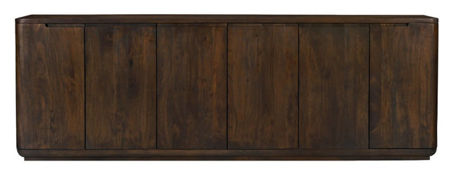 96" Dark Brown Distressed Solid Wood Sideboard With Six Doors HomeRoots