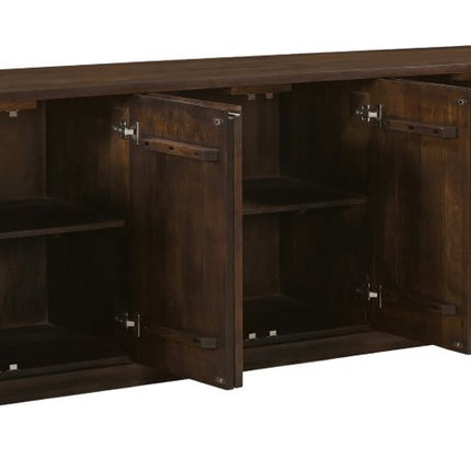 96" Dark Brown Distressed Solid Wood Sideboard With Six Doors HomeRoots