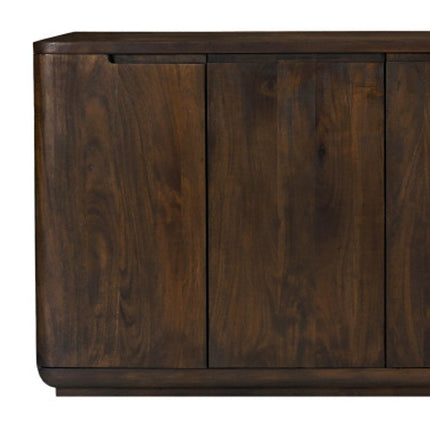 96" Dark Brown Distressed Solid Wood Sideboard With Six Doors HomeRoots