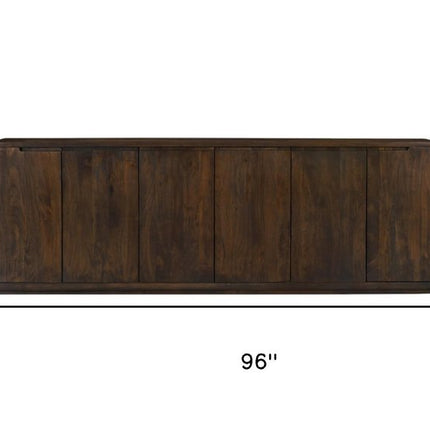 96" Dark Brown Distressed Solid Wood Sideboard With Six Doors HomeRoots
