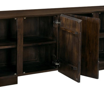 96" Dark Brown Distressed Solid Wood Sideboard With Four Doors HomeRoots