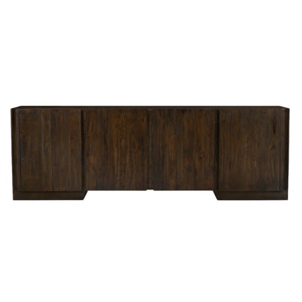 96" Dark Brown Distressed Solid Wood Sideboard With Four Doors HomeRoots