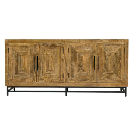 78" Natural Distressed Solid Wood Sideboard With Four Doors HomeRoots
