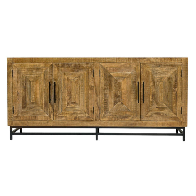 78" Natural Distressed Solid Wood Sideboard With Four Doors HomeRoots