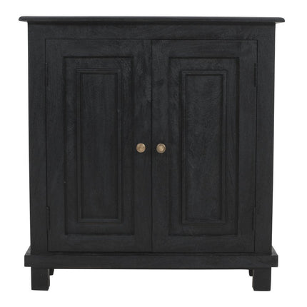 34" Black Distressed Solid Wood Sideboard with Two Doors HomeRoots