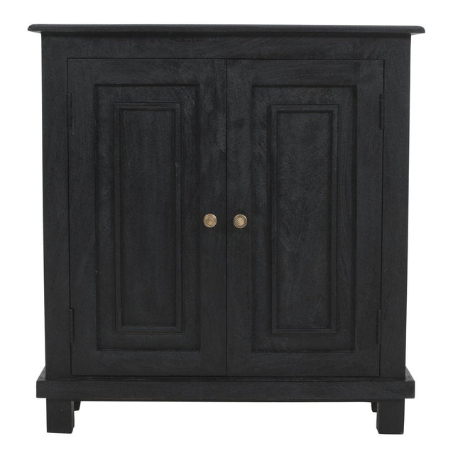 34" Black Distressed Solid Wood Sideboard with Two Doors HomeRoots