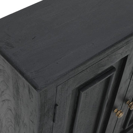 34" Black Distressed Solid Wood Sideboard with Two Doors HomeRoots