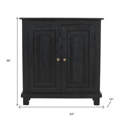 34" Black Distressed Solid Wood Sideboard with Two Doors HomeRoots