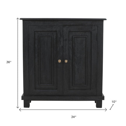 34" Black Distressed Solid Wood Sideboard with Two Doors HomeRoots
